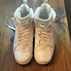 Youth Jordan's! White, trimmed in light blue. Scuff on toe as pictured.